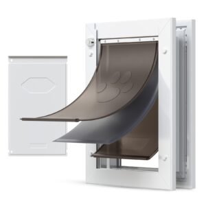 Pet Door, Medium, with Three Magnetic Flaps and Metal Frame, Strong and Weatherproof Dog Door for Interior and Exterior Doors, Easy to Install, Easy In-and-Out Access for Doggies, White