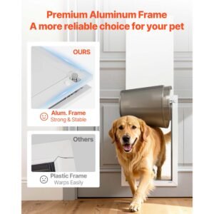 pet door, x large, with double magnetic flaps and metal frame, strong and weatherproof dog door for interior and exterior doors, easy to install, easy in and out access for doggies, white