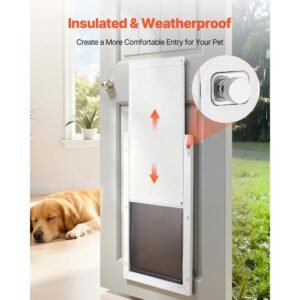 pet door, x large, with double magnetic flaps and metal frame, strong and weatherproof dog door for interior and exterior doors, easy to install, easy in and out access for doggies, white