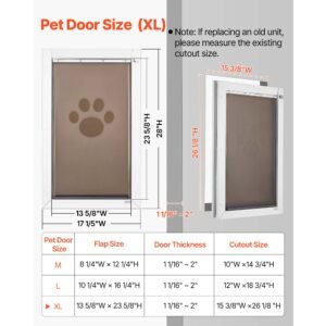 pet door, x large, with double magnetic flaps and metal frame, strong and weatherproof dog door for interior and exterior doors, easy to install, easy in and out access for doggies, white