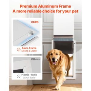 pet door, x large, with three magnetic flaps and metal frame, strong and weatherproof dog door for interior and exterior doors, easy to install, easy in and out access for doggies, white