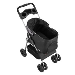 pet stroller, 35 lbs weight capacity, foldable dog stroller cart, 4 wheels cats pram with detachable carrier & mesh windows, portable animal carrier with brake for small to medium pets