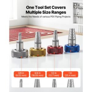 pex pipe expander tool kit, manual tubing expansion tool for 3/8", 1/2", 3/4", 1" pex pipes with 4 expanding heads, pipe cutter & carrying case for radiant heating & water plumbing system
