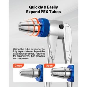 pex pipe expander tool kit, manual tubing expansion tool for 3/8", 1/2", 3/4", 1" pex pipes with 4 expanding heads, pipe cutter & carrying case for radiant heating & water plumbing system