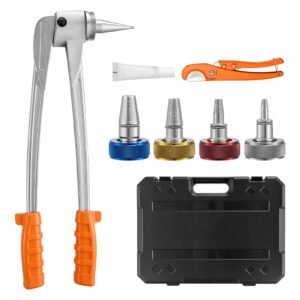 PEX Pipe Expander Tool Kit, Manual Tubing Expansion Tool for 3/8", 1/2", 3/4", 1" PEX Pipes - with 4 Expanding Heads, Pipe Cutter & Carrying Case for Radiant Heating & Water Plumbing System