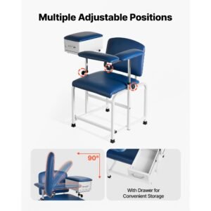 phlebotomy chair 500lbs blood draw medical chair with drawer, comfortable blood drawing chairs with adjustable armrests, soft padded seat, easy to clean pvc leather for hospitals clinics