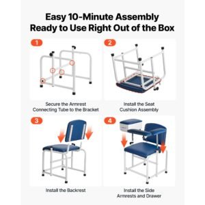 phlebotomy chair 500lbs blood draw medical chair with drawer, comfortable blood drawing chairs with adjustable armrests, soft padded seat, easy to clean pvc leather for hospitals clinics