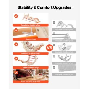 pikler triangle set, 9 in 1 toddler climbing toys indoor, with 2 wooden cars, cushion, triangle, arch, and ramp, 150 lbs load, foldable montessori climbing set for toddlers and kids, orange