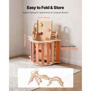pikler triangle set, 9 in 1 toddler climbing toys indoor, with 2 wooden cars, cushion, triangle, arch, and ramp, 150 lbs load, foldable montessori climbing set for toddlers and kids, orange