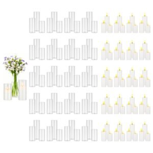 Pillar Candles and Glass Vases Set 120 Pcs, Clear Cylinder Hurricane Candle Holders for Wedding Centerpieces, Tall Vase for Table Decor, Wedding Party,Thanksgiving,White (2.56" x 4.7",5.9",7.9")