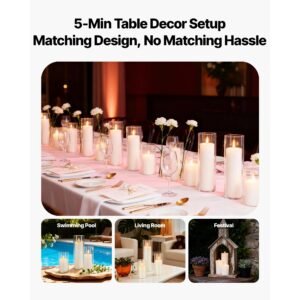 pillar candles and glass vases set 120 pcs, clear cylinder hurricane candle holders for wedding centerpieces, tall vase for table decor, wedding party,thanksgiving,white (2.56" x 4.7",5.9",7.9")