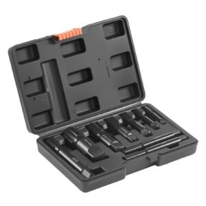 Pipe Extractor Set, 9 Pieces Heavy Duty Steel Broken Pipe Extractors, with Solid Storage Case, Cr-Mo Steel for Removing 1/8" to 1" Damaged Threaded Pipes and Fittings, for Plumbers Mechanics DIY