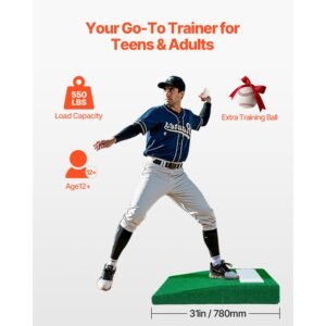 pitching mound, portable baseball pitcher's mound, 31 in indoor outdoor pitching practice and training equipment, softball pitching aids with antifade turf, pitching rubber, carry handle