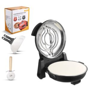 Pizza Oven, 12 in Electric Pizza Maker, 1200W Electric Pizzas Cooker with Cordierite Stone, 5-Mode Temperature Control, Viewing Window for Precise Cooking, Heats up to 788 ˚F, for Home (Black)