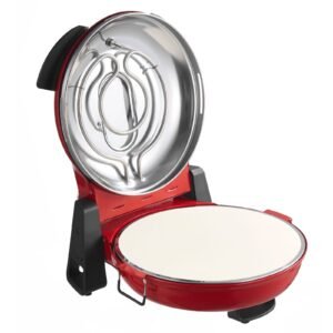 pizza oven, 12 in electric pizza maker, 1200w electric pizzas cooker with cordierite stone, 5 mode temperature control, viewing window for precise cooking, heats up to 788 ˚f, for home (red)