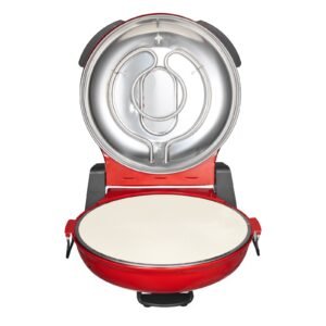 pizza oven, 12 in electric pizza maker, 1200w electric pizzas cooker with cordierite stone, 5 mode temperature control, viewing window for precise cooking, heats up to 788 ˚f, for home (red)