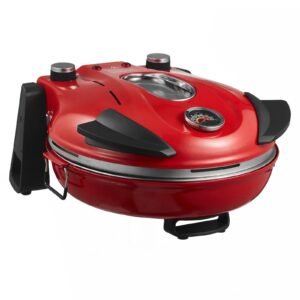 pizza oven, 12 in electric pizza maker, 1200w electric pizzas cooker with cordierite stone, 5 mode temperature control, viewing window for precise cooking, heats up to 788 ˚f, for home (red)