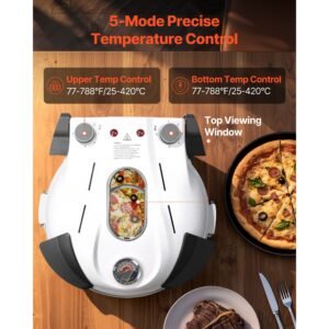 pizza oven, 12 in electric pizza maker, 1200w electric pizzas cooker with cordierite stone, 5 mode temperature control, viewing window for precise cooking, heats up to 788 ˚f, for home (white)