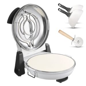 Pizza Oven, 12 in Electric Pizza Maker, 1200W Electric Pizzas Cooker with Cordierite Stone, 5-Mode Temperature Control, Viewing Window for Precise Cooking, Heats up to 788 ˚F, for Home (White)