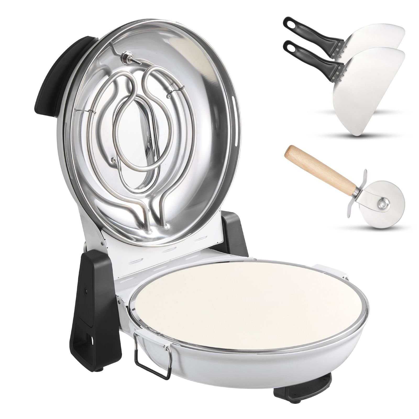 pizza oven, 12 in electric pizza maker, 1200w electric pizzas cooker with cordierite stone, 5 mode temperature control, viewing window for precise cooking, heats up to 788 ˚f, for home (white)
