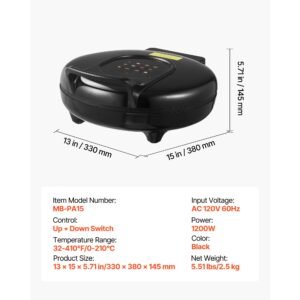 pizza oven, 12 in electric pizza maker, 1200w electric pizzas cooker with non stick coating, 180° open for dual side baking, heats up to 410 ˚f, multi function cooking, for pizzas, barbecue