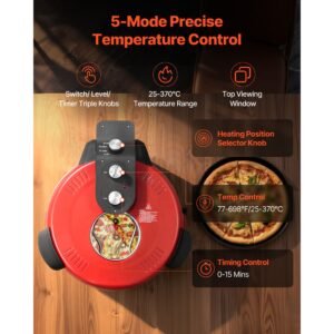 pizza oven, 14 in electric pizza maker, 1600w electric pizzas cooker with cordierite stone, 5 mode temperature control, viewing window for precise cooking, heats up to 698 ˚f, for home kitchen