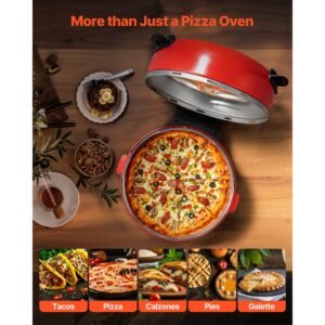 pizza oven, 14 in electric pizza maker, 1600w electric pizzas cooker with cordierite stone, 5 mode temperature control, viewing window for precise cooking, heats up to 698 ˚f, for home kitchen