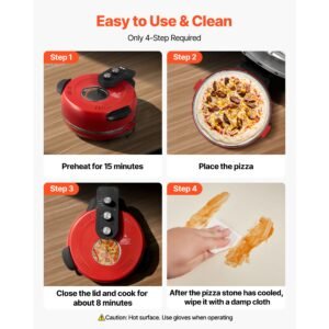 pizza oven, 14 in electric pizza maker, 1600w electric pizzas cooker with cordierite stone, 5 mode temperature control, viewing window for precise cooking, heats up to 698 ˚f, for home kitchen