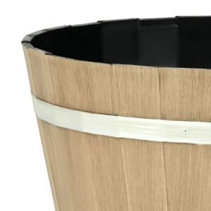 plant pots, 4 pack 11.81 inch whiskey barrel planters with drainage holes, large outside plastic decoration flower pot imitation wine barrel design for indoor outdoor garden home plants, brown