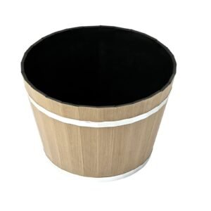 plant pots, 4 pack 11.81 inch whiskey barrel planters with drainage holes, large outside plastic decoration flower pot imitation wine barrel design for indoor outdoor garden home plants, brown