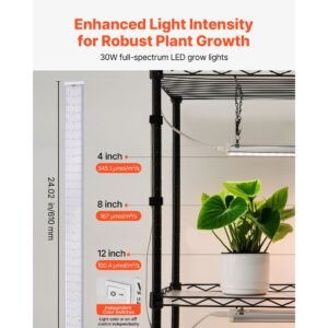 plant shelf with grow light, 4 tier indoor plant stand, 59in tall plants display rack with wheels, 90w 3 color full spectrum grow lights, heavy duty metal flower pot holder for seed starting