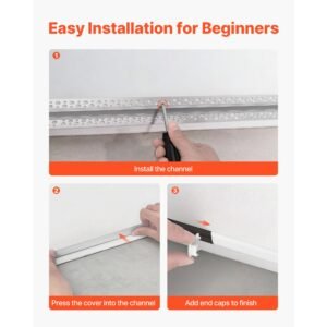 plaster in led aluminum channel, 10 pack 6.6 ft/2m, trimless recessed drywall led strip diffuser channel, with milky cover, end caps and mounting clips, aluminum profile, for wall and ceiling