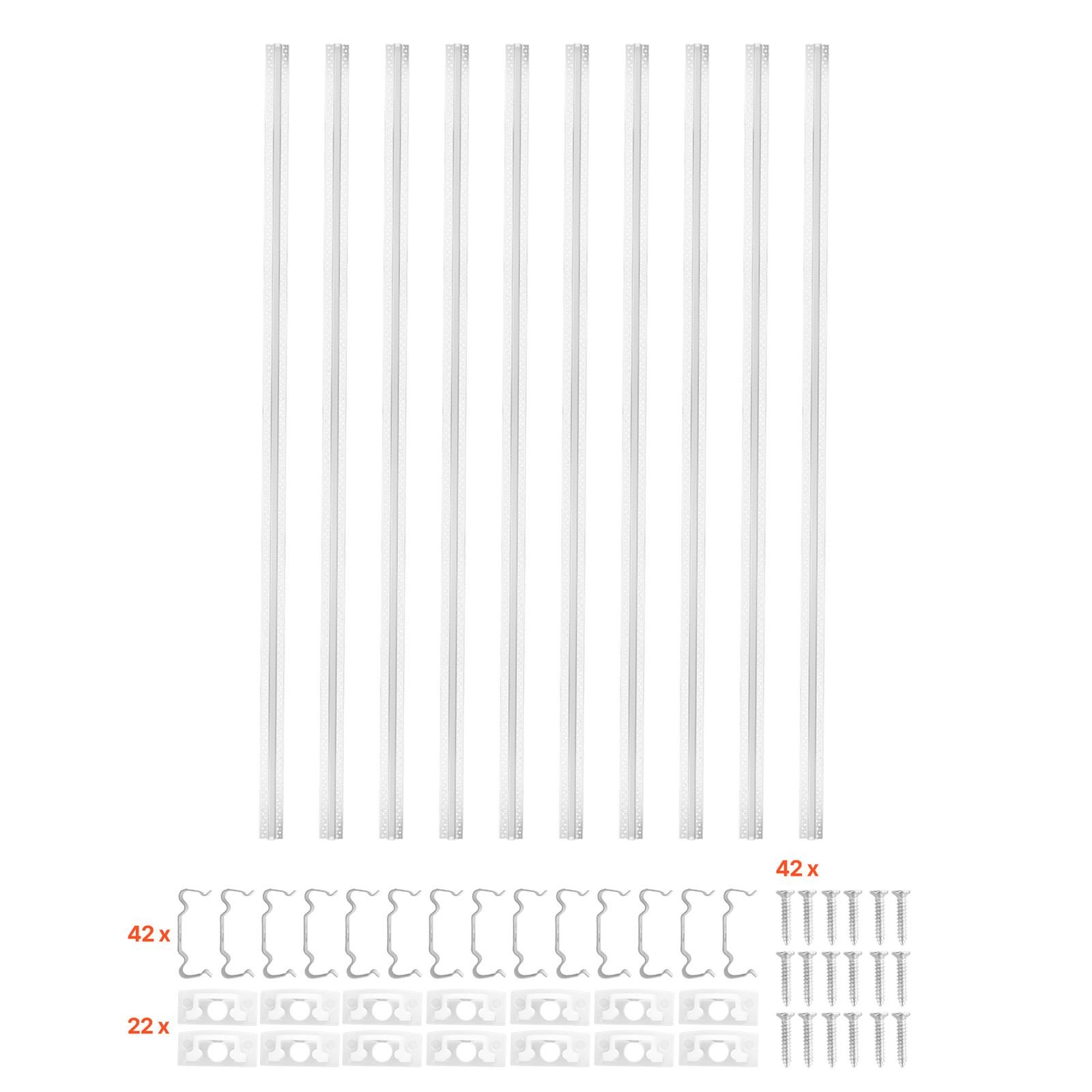 plaster in led aluminum channel, 10 pack 6.6 ft/2m, trimless recessed drywall led strip diffuser channel, with milky cover, end caps and mounting clips, aluminum profile, for wall and ceiling