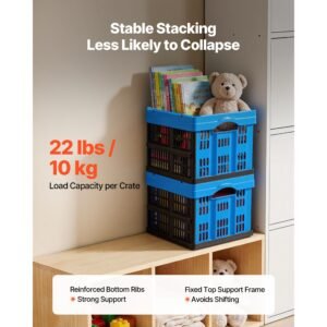 plastic collapsible storage bins, 25l 3 packs, stackable folding storage crates with handles, holds 22 lbs per bin, foldable heavy duty containers, space saving baskets, for home organizing