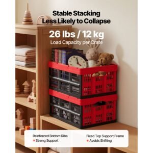 plastic collapsible storage bins, 32l 3 packs, stackable folding storage crates with handles, holds 26 lbs per bin, foldable heavy duty containers, space saving baskets, for home organizing