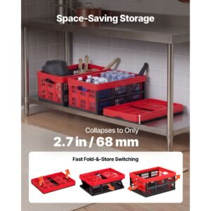 plastic collapsible storage bins, 32l 3 packs, stackable folding storage crates with handles, holds 26 lbs per bin, foldable heavy duty containers, space saving baskets, for home organizing
