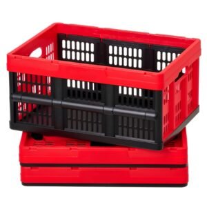 Plastic Collapsible Storage Bins, 32L 3 Packs, Stackable Folding Storage Crates with Handles, Holds 26 lbs Per Bin, Foldable Heavy Duty Containers, Space-Saving Baskets, for Home Organizing