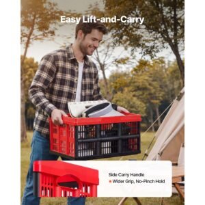 plastic collapsible storage bins, 32l 3 packs, stackable folding storage crates with handles, holds 26 lbs per bin, foldable heavy duty containers, space saving baskets, for home organizing