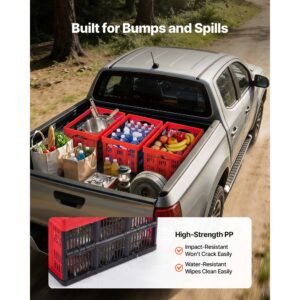 plastic collapsible storage bins, 32l 3 packs, stackable folding storage crates with handles, holds 26 lbs per bin, foldable heavy duty containers, space saving baskets, for home organizing