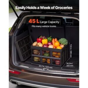 plastic collapsible storage bins, 45l 3 packs, stackable folding storage crates with handles, holds 33 lbs per bin, foldable heavy duty containers, space saving baskets, for home organizing