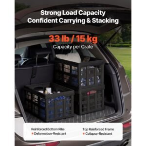 plastic collapsible storage bins, 45l 3 packs, stackable folding storage crates with handles, holds 33 lbs per bin, foldable heavy duty containers, space saving baskets, for home organizing
