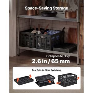 plastic collapsible storage bins, 45l 3 packs, stackable folding storage crates with handles, holds 33 lbs per bin, foldable heavy duty containers, space saving baskets, for home organizing