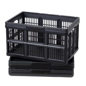 Plastic Collapsible Storage Bins, 45L 3 Packs, Stackable Folding Storage Crates with Handles, Holds 33 lbs Per Bin, Foldable Heavy Duty Containers, Space-Saving Baskets, for Home Organizing