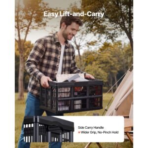 plastic collapsible storage bins, 45l 3 packs, stackable folding storage crates with handles, holds 33 lbs per bin, foldable heavy duty containers, space saving baskets, for home organizing