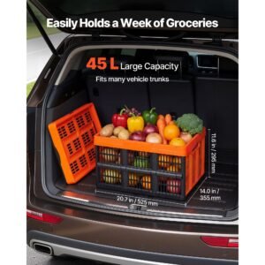 plastic collapsible storage bins, 45l 6 packs, stackable folding storage crates with handles, holds 33 lbs per bin, foldable heavy duty containers, space saving baskets, for home organizing