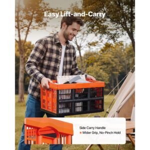 plastic collapsible storage bins, 45l 6 packs, stackable folding storage crates with handles, holds 33 lbs per bin, foldable heavy duty containers, space saving baskets, for home organizing