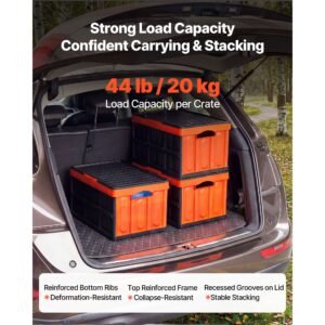 plastic collapsible storage bins with lids, 45l 3packs, stackable folding storage crates with handles, holds 44 lbs per bin, heavy duty containers, space saving baskets, for home organizing