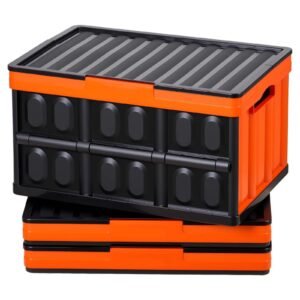 Plastic Collapsible Storage Bins with Lids, 45L 3Packs, Stackable Folding Storage Crates with Handles, Holds 44 lbs Per Bin, Heavy Duty Containers, Space-Saving Baskets, for Home Organizing