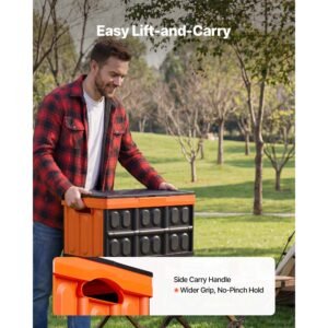 plastic collapsible storage bins with lids, 45l 3packs, stackable folding storage crates with handles, holds 44 lbs per bin, heavy duty containers, space saving baskets, for home organizing