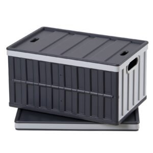 Plastic Collapsible Storage Bins with Lids, 65L 2 Packs, Stackable Folding Storage Crates with Handles, Holds 84 lbs Per Bin, Heavy Duty Containers, Space-Saving Baskets, for Home Organizing